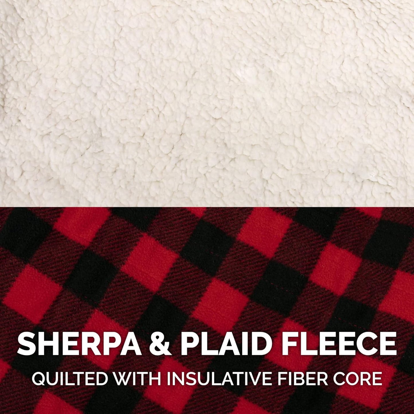 Reversible Medium Dog Coat, Washable & Insulating W/ Leash Access - Sherpa & Plaid Fleece Flex-Fit Jacket - Cream/Red, Medium