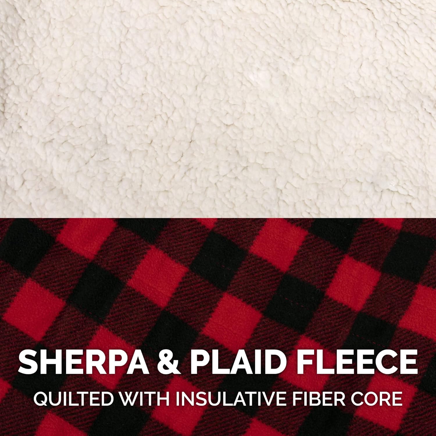 Reversible Medium Dog Coat, Washable & Insulating W/ Leash Access - Sherpa & Plaid Fleece Flex-Fit Jacket - Cream/Red, Medium