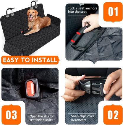 Ultimate Waterproof Dog Car Seat Cover - Non-Slip Back Seat Protector for Pets & Kids - Universal Fit for Cars, Trucks & SUVs - Black